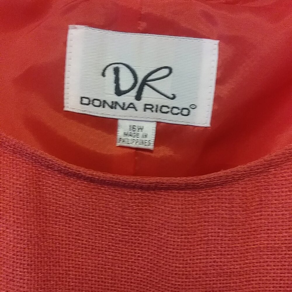 🧡 Donna Ricco Coral Sleeveless Midi Dress 16W – Lined, Side Slit, Elegant - Picture 5 of 11